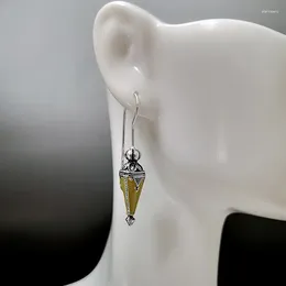 Dangle Earrings Kazakh Tribal Brass Cone Pendant Gypsy Jewelry Silver Color Carved Flower Lantern Hook Earring Mujer