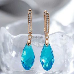 Stud Wbmqda New Fashion Blue Crystal Long Drop Earrings For Women 585 Rose Gold Colour 2023 Trending Jewellery Accessories YQ240129