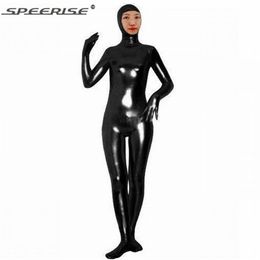 Unisex Lycra Spandex Shiny Metallic Face Open Zentai Suit Second Skin Tight Full Body Nylon Catsuit Men Zentai Unitard Costume340H