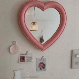 Mirrors Pink Love Mirror Desktop Makeup Mirror Wall Mounted Dualuse Vanity Mirror Girl Room Wall Decoration Heartshaped Mirror