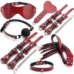 Adult Toys BDSM Bondage Kits Genuine Leather Restraint Set Handcuffs Collar Gag Vibrators Sex Toys For Women Couples Adult Games