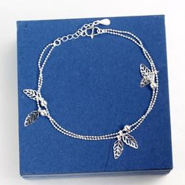 Whole-2016 Women 925-Sterling-Silver Anklet Leaf Ankle Bracelet Bead Anklets for Women Fashion Foot Jewelry New Body Chains254E