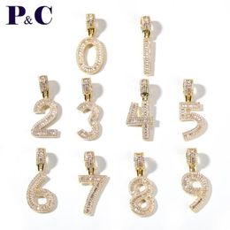 Pink Champagne Baguette Initials Number Hip Hop Pendant Chain Baguette Letter Jewellery Men's Hip Hop Pendant Jewelry362R