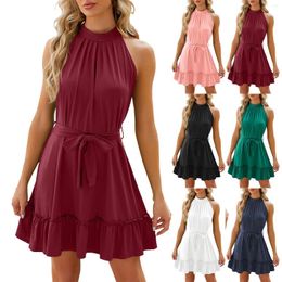 Casual Dresses Women's Solid Colour Round Neck Sleeveless Halter Tie Dress Mother Of The Bride Summer Teenagers