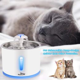 Feeders Pet Water Fountain 2.4L Automatic Cat Fountain Stainless Steel Dog Water Dispenser with Led Lights for Cats Dogs Multiple Pets