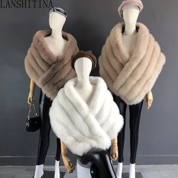 Woman Real Fox Fur Shawl Vest Jacket Fluffy Fur Cape Natural Fur Poncho Fur Lady Scarf Wrap Coat Shawl Wedding Party Clothing 240127