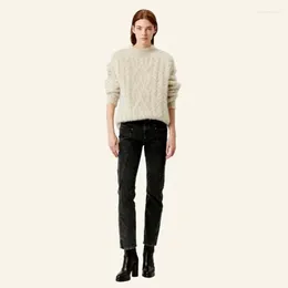 Women's Sweaters 2024 Winter Solid Colour Mohair Round Neck Cable Soft Waxy Sweater Women