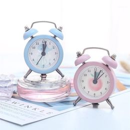 Mini Small Mute Bedside Clocks Retro Snooze Travel Round Metal Desk Alarm with Battery for Children Students Adult1261l