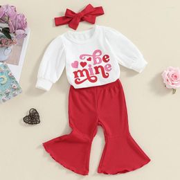 Clothing Sets Born Baby Girl Valentine S Outfits Long Sleeve Letters Print Sweatshirt Tops Bell Bottom Pants Spring Clothes