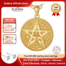 Pendants Eudora 925 Sterling Silver Pentagram Runes Necklaces for Women Man 18K Gold Amulet Guardian Star Tetragrammaton Pendant Gift