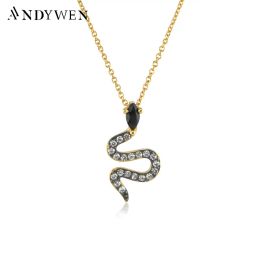 Necklace ANDYWEN 925 Sterling Silver Gold Split Plating Long Snake Gun Pendant Long Chain Necklace Women Luxury Jewellery 2022 Crystal