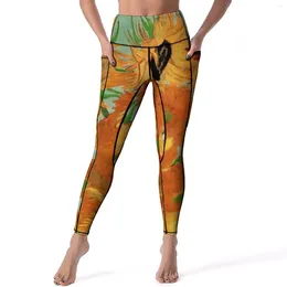 Active Pants Vase With Sunflowers Yoga Vincent Van Gogh Fitness Leggings High Waist Stretch Sports Tights Sweet Design Legging