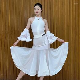 Stage Wear White Ballroom Dance Performance Clothes Adults Samba Waltz Modern Dancing Dress Women Latin Competition SL9665