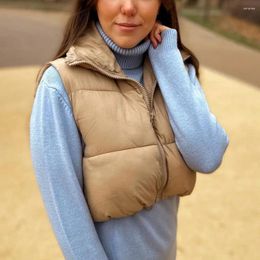 Women's Vests Chic Warm Windproof Skin-Touching Autumn Winter Solid Cropped Colour Cotton Padded Vest Coat Coldproof