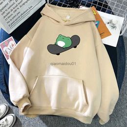 Men's Hoodies Sweatshirts Winter Skateboard Frog Oversized Sweatshirt Men And Women's Hoodies Harajuku Warm Pullover Beige Male Korean styleL231017