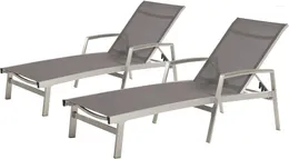 Camp Furniture Joy Outdoor Mesh And Aluminum Chaise Lounge (Set Of 2) Gray