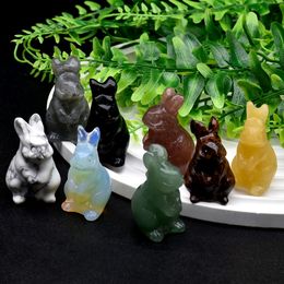 Small Size Rabbit Statue Crafts Natural Chakra Quartz Stone Carved Crystal Reiki Healing Animal Figurine