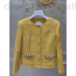 Women's Jackets designer 23 new yellow tweed women's casual round neck embroidery illusion Colour twill soft Woollen small fragrant jacket for women 7016