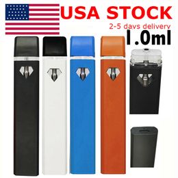 USA STOCK 1ml Empty Vape Pen Disposable E-cigarette Carts Snap in Tip Ceramic Coil Black Vaporizer Thick Oil Rechargeable 280mah Battery Diamond Window Pens OEM Logo