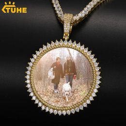 Necklaces Round Custom Photo Pendant Necklace For Men Hip Hop Jewelry iced out zircon Memory Medallions Pendant Women Gift