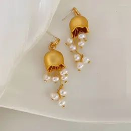Dangle Earrings Minar Trendy Freshwater Pearl Lily Of The Valley Drop For Women Matte Gold Silver Plated Brass Flower Earring
