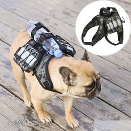 Dog Training & Obedience Harnesses Tactical Dog Harness Backpack Nylon Pet Training Vest With Self Carry For Small Medium Big Dogs Dro Dhzrc