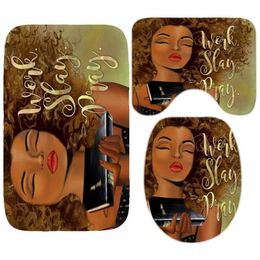 African American Shower Curtain Set Black Girl Work Slay Pray Bathroom Curtain Bath Mat Rug Carpet Toilet Inspiration Home Decor 2268h