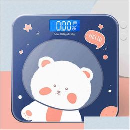 Household Scales Cartoon Bear Weight Scale Lcd Display Glass Smart Bathroom Digital Body Fat High-Precision Electronic Floor H1229 D Dhyh6