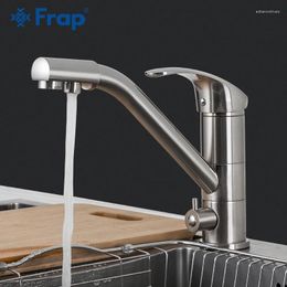 Kitchen Faucets FRAP Faucet Nickel Brushed 360 Rotation Sink With Filtered Water Mixer Tap Cold And