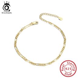 Necklace ORSA JEWELS Diamondcut Figaro Chain Anklets Unisex 925 Silver Adjuatable Anklet Bracelet Barefoot Ankle Jewelry Gift SA07