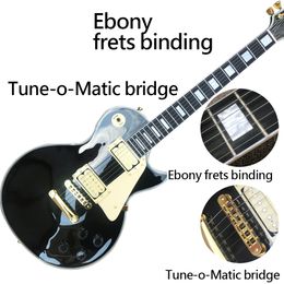 Custom Shop, Made in China, LP Custom Electric Guitar,Ebony Fingerboard,Frets Binding,Tune-o-Matic Bridge,Gold Hardware