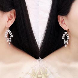 Dangle Earrings Trendy Sparkly Crystal Cubic Zirconia Olive Branch Leaf Shape Flower For Women Wedding Party Jewellery