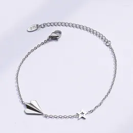 Charm Bracelets Ins Jewellery Titanium Steel Niche Design Paper Aeroplane Star Collarbone Chain Bracelet For Women Girls