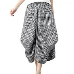 Skirts Arazooyi Casual Maxi Women Loose Elegant Harajuku Tutu Vestidos Cotton Linen Long Plaid Skirt Woman Clothes Faldas Saia