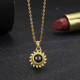 Necklace EthShine Custom Projection Photo Necklace Flower Photo Pendant Projection Chain Women Memorial Christmas Jewellery Gifts