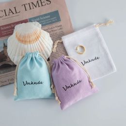 Jewellery 100pcs/lot Custom Logo Natural Cotton Bags Fit For Wedding Gift Candy Small Pouch Eyelashes Makeup Jewellery Drawstring Sachet