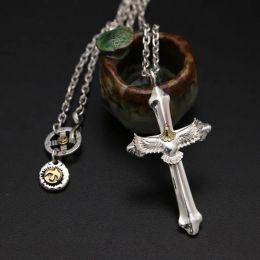 Pendants Takahashi Feathers Cross Eagle Necklace Pendant 100% Real 925 Sterling Silver Necklace For Men Women Rock Fine Jewelry GN1