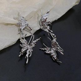Backs Earrings 1pair Y2K Aesthetic Punk Style Liquid Butterfly Ear Clips For Woman Metal Pierced Cuff Clip Jewelry