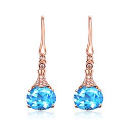 Earrings Girls Students Blue Crystal Zircon Diamonds water Drop Shaped Rose Gold Plated Earrings Wedding Jewellery Birthday Gift