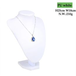 Necklaces PU White Leather Model Bust Show Jewellery Necklace Earring Display Pendants Mannequin Jewellery Stand Organiser