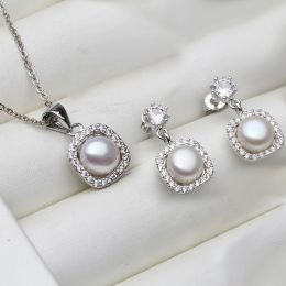 Sets Vintage Natural Freshwater Pearl Jewelry Set,925 Sterling Silver Pearl Necklace And Earring Sets White Black