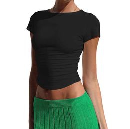T-Shirt Basic Fitted Short Sleeve Tees for Women Solid Colour Skims Dupes Shirt Y2k Skinny Crop Tops Summer Going Out Workout Clothing Yoga clothes