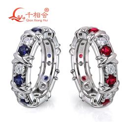 Rings X 3mm round red ruby blue sapphire white moissanite stone ring 925 Sterling Silver Rings Jewellery Engagement Ladies men