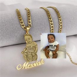 Necklaces Custom Photo Necklace DIY Picture Nameplate Stainless Steel 5MM Cuban Chain Necklace for Kids Memory Hip Hop Jewelry Family Gift