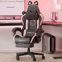 Other Furniture Gaming Chair Cute with Cat Ears and Massage Lumbar Support Ergonomic Computer Chair for Girl with Footrest and Headrest Q240130