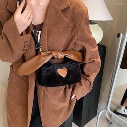 Evening Bags Women Stylish Sling Bag With Bow Handle Furry Shoulder Heart Pattern Satchel Simple Commuting Daily Handbags
