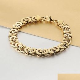 Chain 6/8/10Mm 14K Yellow Gold Byzantine Bracelet For Men Link Chain Bracelets Wrist Band Hip Hop Jewelry Drop Delivery Jewelry Brace Dha9M