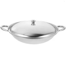 Pans Cooking Pot Stainless Steel Wok Double Handle Kitchen Supply