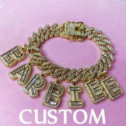 HipHop DIY Statement 12mm S-Link Miami Cuban Necklace Baguette Letter Pendant Bracelet for Women Jewelry Wholesale Drop 240125