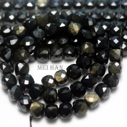 Strands Meihan Natural Golden obsidian faceted Cube loose beads for Jewellery DIY bracelet & necklace